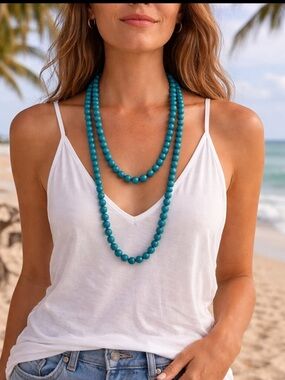 Vintage Flapper Length Turquoise Necklace